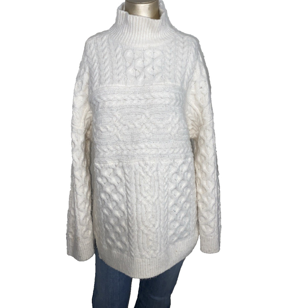 Abercrombie & Fitch Cable Knit Mock Neck Sweater S Cream Ivory Oversized Cozy